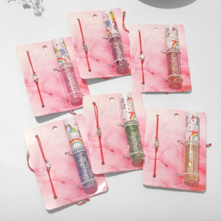 Set 2 objects: bracelet, lip gloss "unicorn" heart, red color, 6 cm-3