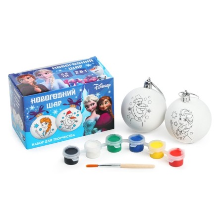 Christmas balls for coloring for the New Year "Elsa and Olaf", d = 5.5 cm, 2 pcs, paints, a set for creativity, a cold heart-2