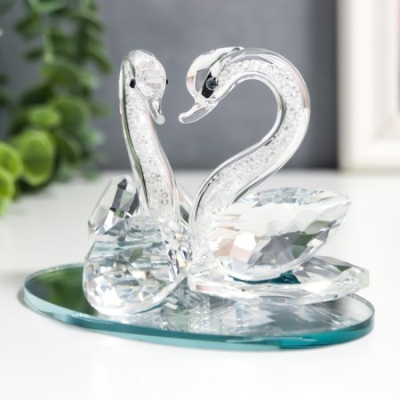 Souvenir Glass "Swans with Strose" beads 11x7x7 cm-2