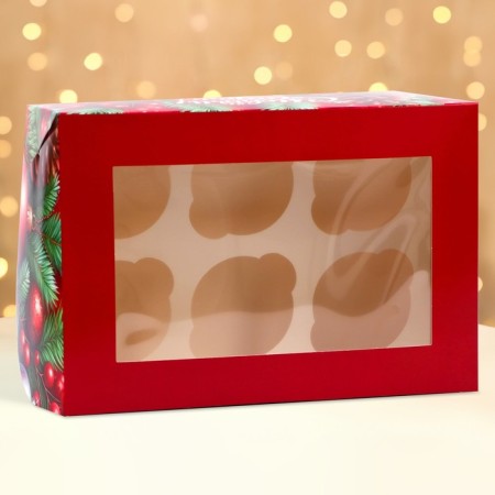 New Year. Box for 6 cupcakes with the window "Make desire", 25 x 17 x 10 cm, packaging-1