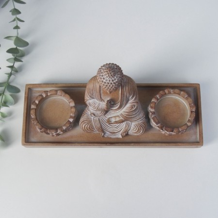 Souvenir Polystone candlestick for 2 candles "Buddha - Meditation" for silver 8.7x24.3x15 cm-1