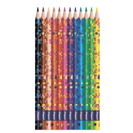 Pencils 12 Pixel Party colors, plastic, decorated, triangular, cardboard packaging with a suspension-1