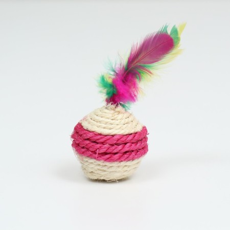 Sizaley ball with feathers "Lollipop", 5 cm, white/pink-1