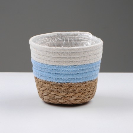 Kashpo wicker "Namibia", 15.5x15.5x13.5 cm, natural, blue, white