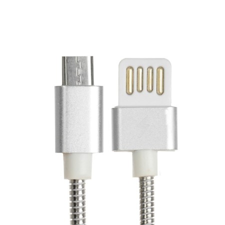 MicroUSB cable - usb, 2.1 a, metal braid, 1 meter, silver-1