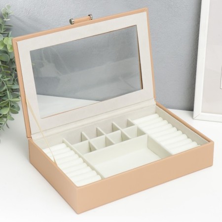 Casket to the leatherette for jewelry "Hamptons" beige 5.5x27x18 cm-1