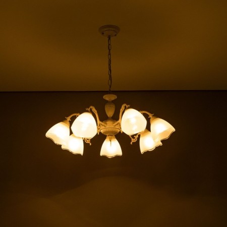 Suspended chandelier Citilux "Latur" CL413270, 46x33 cm, 7x75W, E27, white color-4