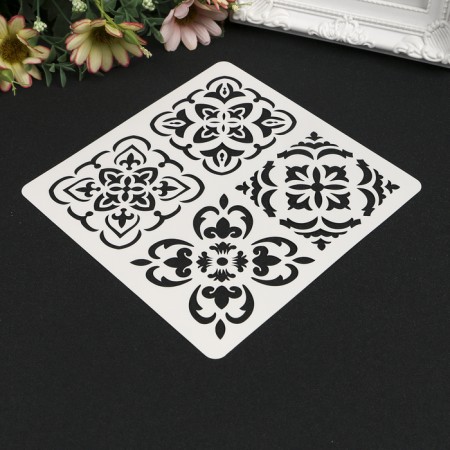 Stencil plastic "Tiles azulezh 4 drawings" 15x15 cm-1