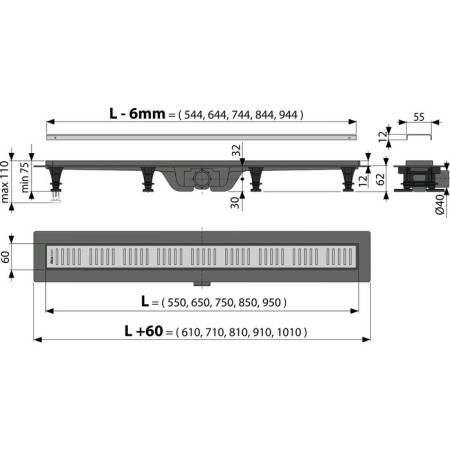 Alcaplast APZ10-850M drainage groove, with thresholds for a perforated lattice-1