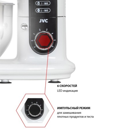 Mixer JVC JK-MX515, planetary, 1000 watts, 5 l, 6 speeds, 3 nozzles, white-4