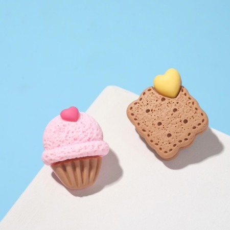 Earrings plastic "goodies" cookie with ice cream, beige-pink color-1