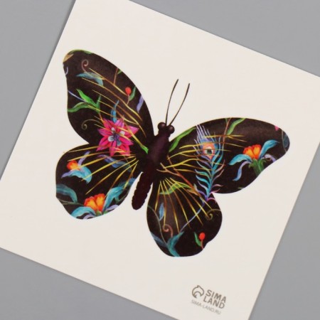 Tattoo on the body black "butterflies with flowers" set 4 pcs 6x6 cm-6