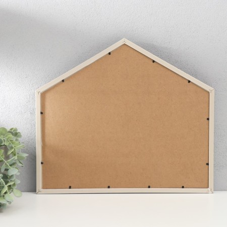 Photo frame plastic, textiles on 4 photos "cute house in black strip" with clothespins 40x35 cm-2