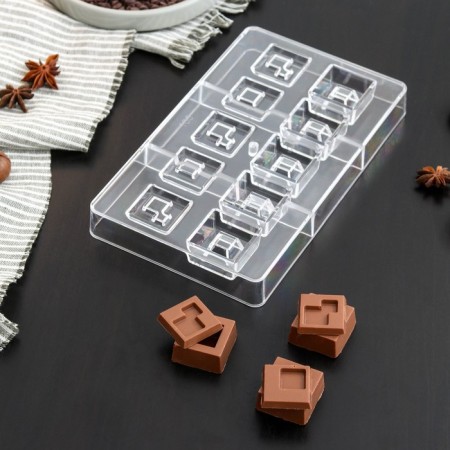 Form for chocolate and sweets “in square”, 10 cells, 20 × 12 × 2.5 cm, cell 3 × 3 cm