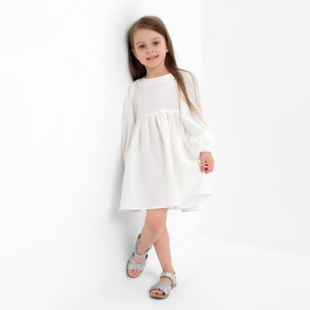 Children's dress with long sleeve KAFTAN "Muslin", size 26 (80-86 cm), white color-7