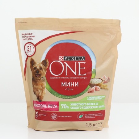 Dry food Purina One Mini "Healthy weight" for small breeds, turkey/rice, 1.5 kg