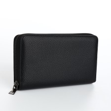 Male purse-clate on a zipper, department for bills, cards, coins, black color