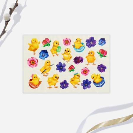 Translated pictures for decorating eggs "Chickens and flowers", 15 x 10 cm.-1