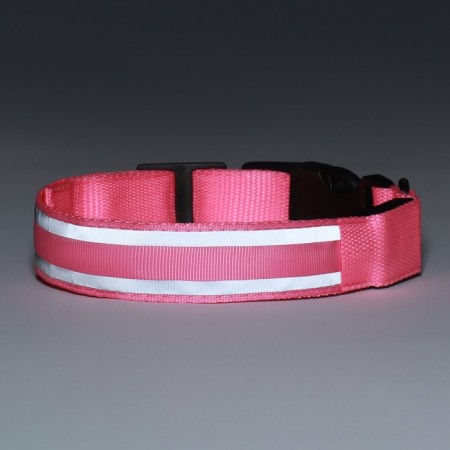 Collar with backlight double strip size m, Osh 40-48 x 2.5 cm 3 glow mode pink-7
