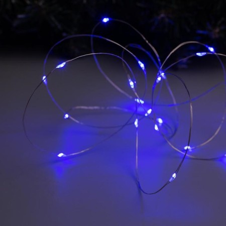 Garland "thread" 2 m Rosa, IP20, silver thread, 20 LED, glow blue, CR2032X2-2