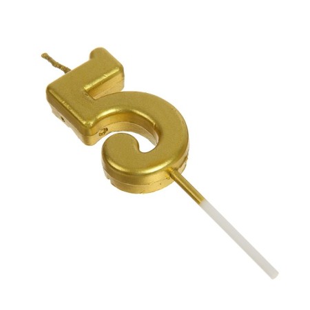 Candle in a cake on a skewer, number 5, gold, 4.5x2.5 cm-3
