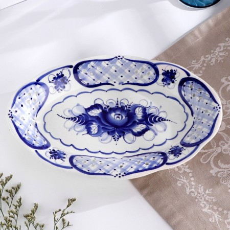 Openwork dish, Gzhel, Porcelain, 30x20 cm-3