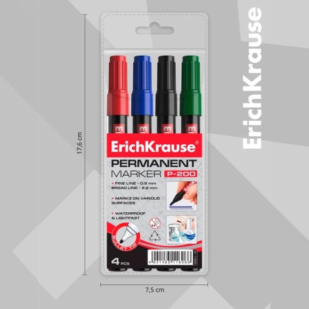 A set of permanent markers 4 colors, 0.8-2.2 mm, Erichkrause P-200, alcohol-based ink, mix-7