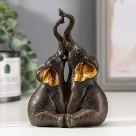 Polystone souvenir "Two African brown elephants" Golden ears 13.5x5x9.5 cm