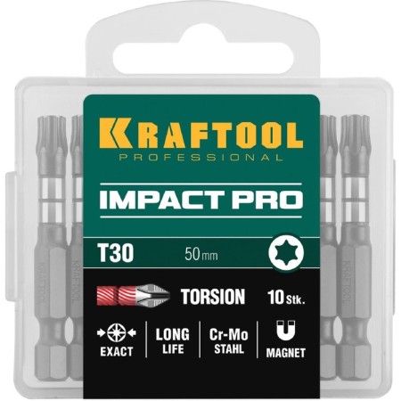 Bits Kraftool Impact Pro 26195-30-50-S10, E 1/4 ", 50 mm, tx30, 10 pcs., Torx, case-3