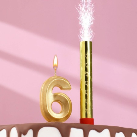 Candle for cake the number "Gran + Fountain" Golden "6"