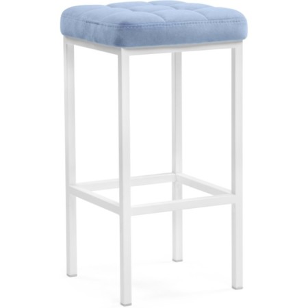 Stool Bar loft Metal/velor, white/blue 35x35x65 cm