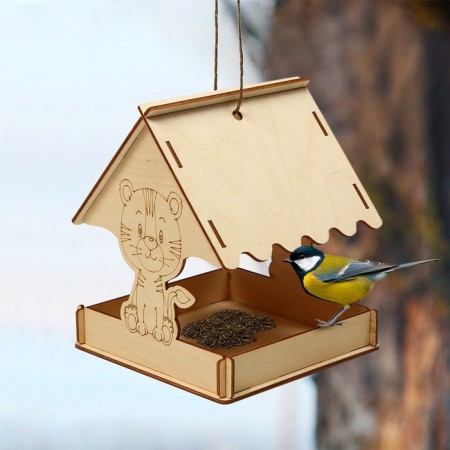DIY wooden feeder for birds "Tiger", 15.5 × 15 × 18.5 cm, Greengo-4