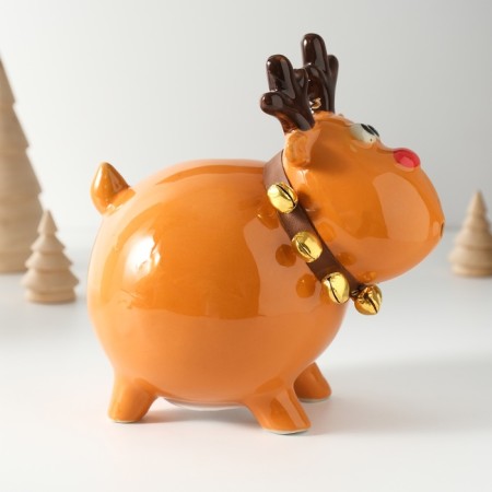 Piggy bank Ceramics "Singing Deer, in a collar with bells" 9.8x14x15.1 cm-2