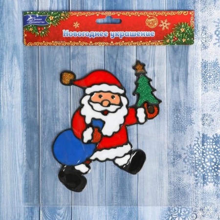 Santa Claus with a Christmas tree and a bag 11x14 cm-2