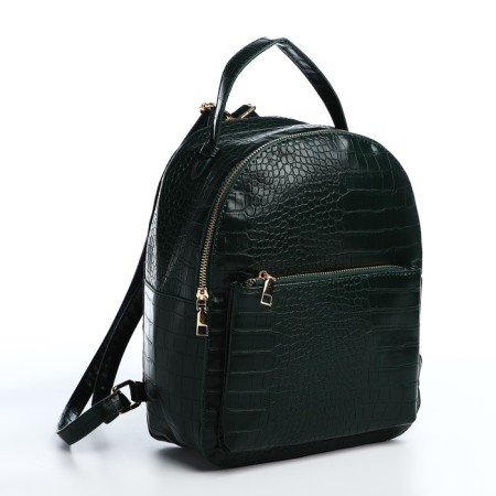 Women's backpack made of artificial leather with lightning, 1 pocket, green color
