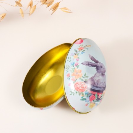 Casket Metal Egg "Easter bunny in a pot" 7x6.5x11 cm-2