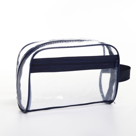 Lightning cosmetic bag, external pocket, with a pen, blue/transparent color-1