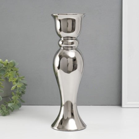 Ceramics candlestick per 1 candle "VULAL" D = 1.5 cm silver 9.8x9.8x30.5 cm-1