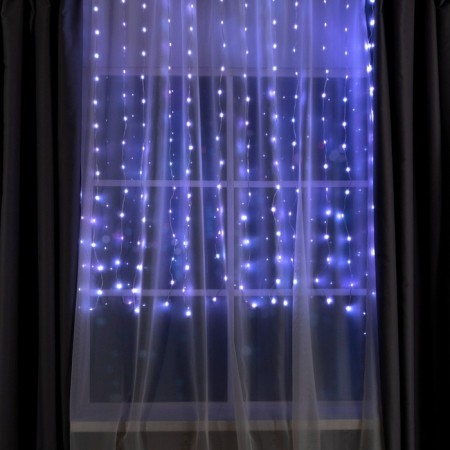 Smart garland "Curtain" 2 × 1.5 m dew, IP20, silver thread, 300 LED, remote control, application, glow RGB, USB-3