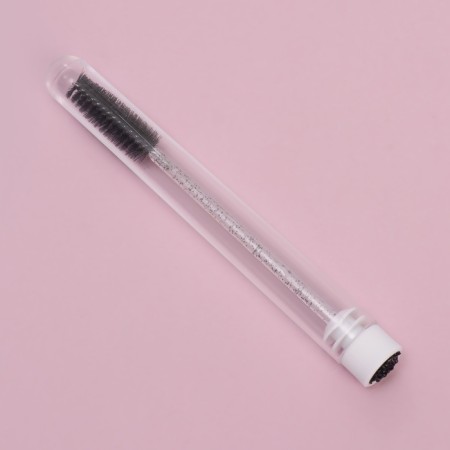 Brush for eyebrows and eyelashes, 10.8 cm, in case, black/transparent color-3