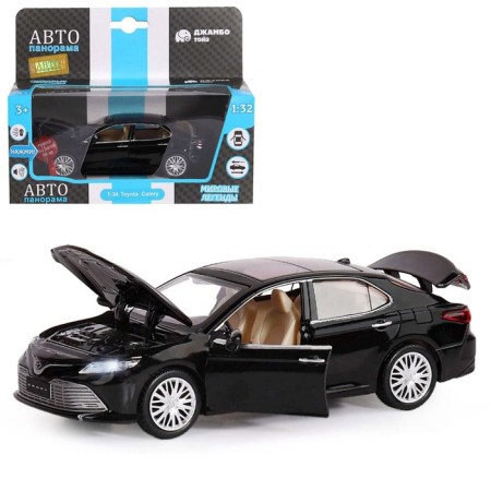Metal machine Toyota Camry, 1: 32, Inerts, light and sound effects, doors open, black color