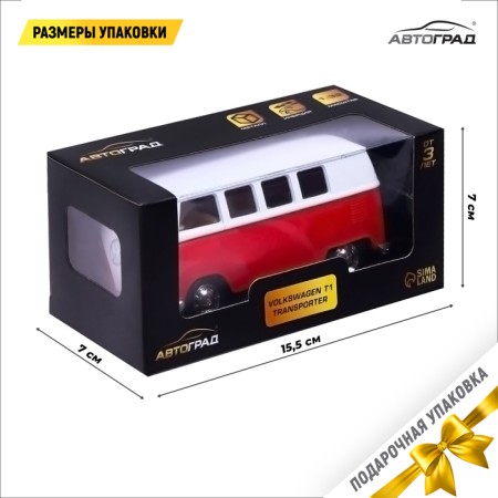 Metal machine Volkswagen Transporter T1, 1:32, doors, inertia, red color open-3