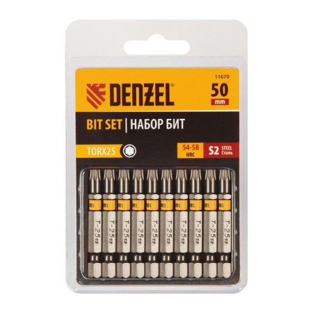 Denzel 11670 bit set, hexagonal profile, Torx 25 x 50 mm, steel S2, 10 pcs.