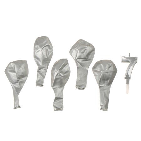 Set of candle in cake + 5 balls, number 7, silver-2