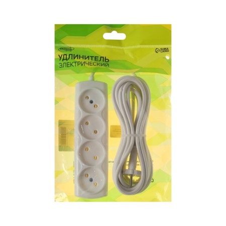 Extension cord Luazon Lighting Eco, 4 sockets, 5 m, 10 A, 2200 W, PVS 2x0.75 mm2, without salary, white-1