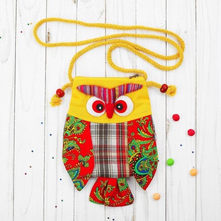 Soft handbag "owl", patchwork, species mix