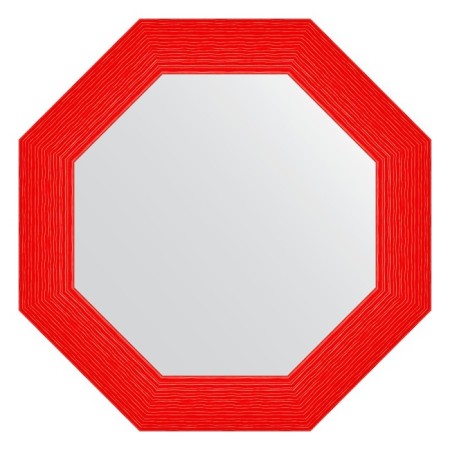 Mirror in the baguette frame, red wave 89 mm, 67x67 cm