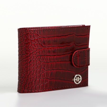 Men's purse on the button, Textura, a map for cards, coins, burgundy color