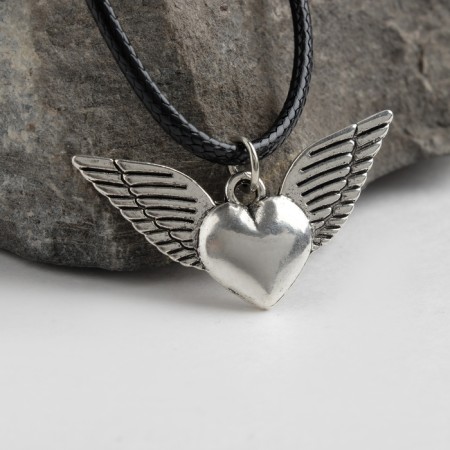 Piece on the cord "Heart" angel, color black silver on a black lace, 45 cm