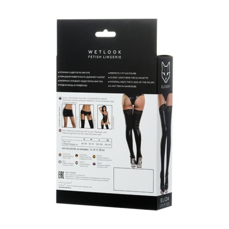 Stockings with an insert of lace Glossy, Wetlook, Black, Size L-4